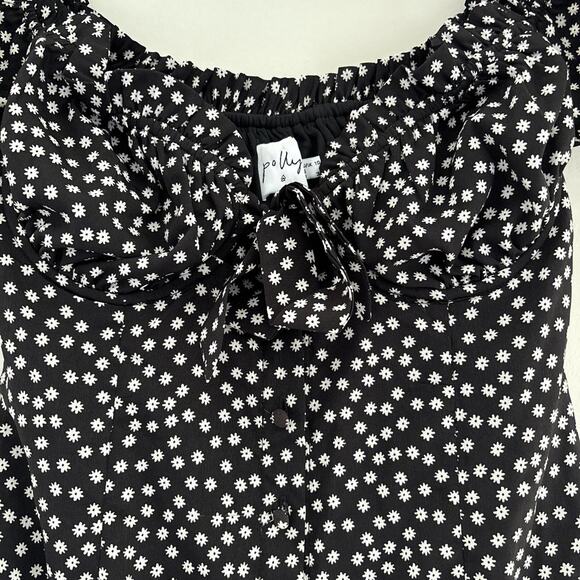Princess Polly White and Black Floral Mini Dress Ruffle Tie Front Elastic Size 6 - Picture 5 of 5